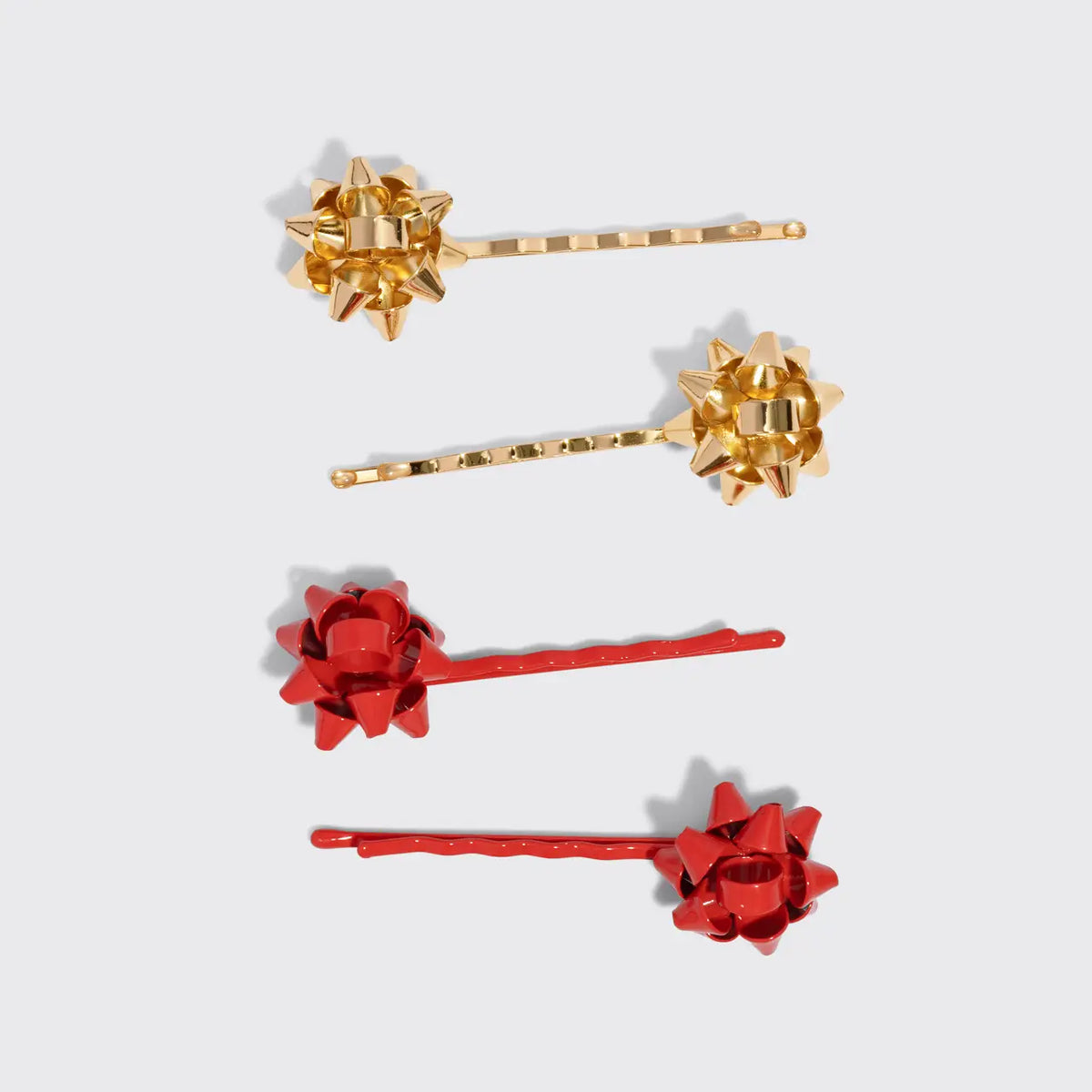 Kitsch Holiday Metal Gift Bow Bobby Pins 4pc Set- Red & Gold