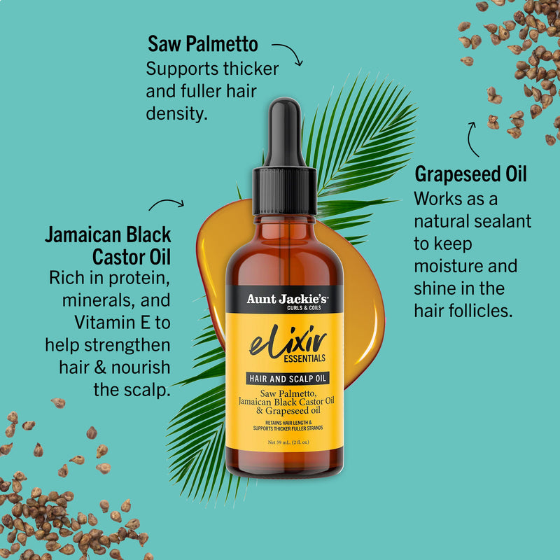 Aunt Jackie's Saw Palmetto, Jamaican Black Castor & Grapeseed Oil Elixir Hair & Scalp Oil 2oz