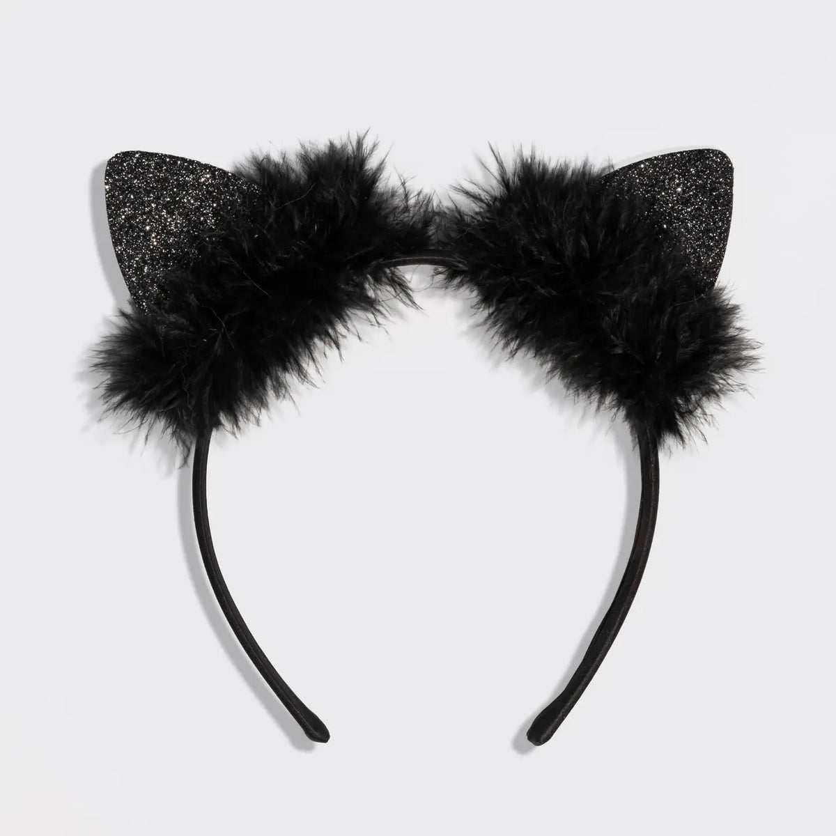 Kitsch Satin Cat Ears Headband - Black Glitter
