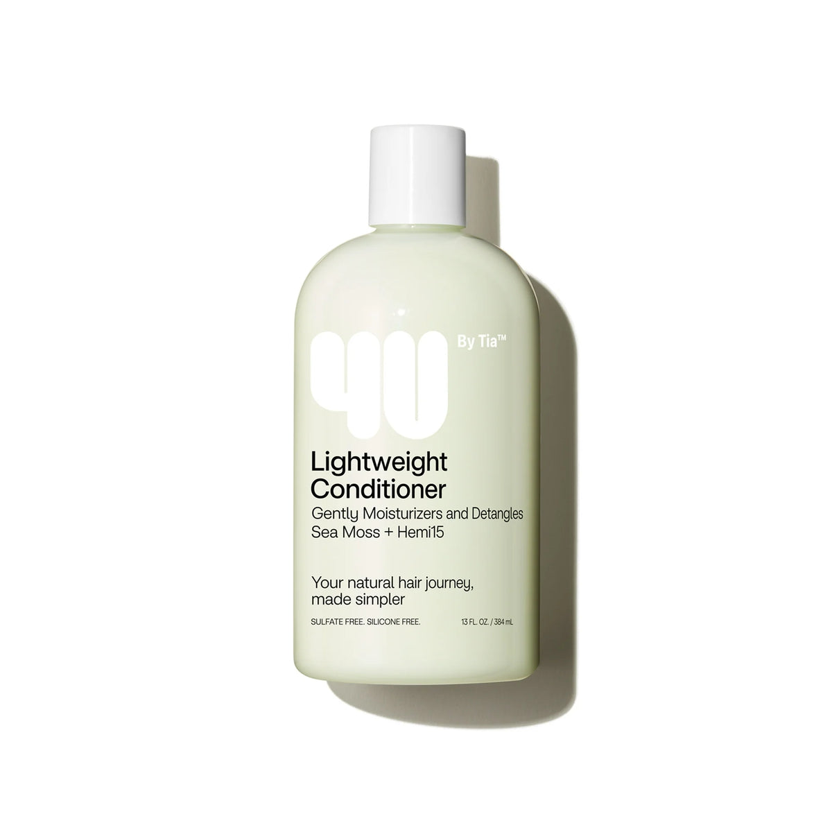 Lightweight conditioner bottle with text on a white background