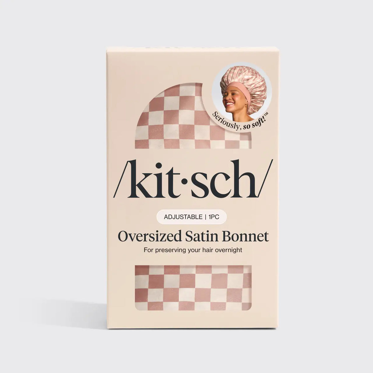 Kitsch Adjustable Oversized Satin Bonnet- Terracotta Checker
