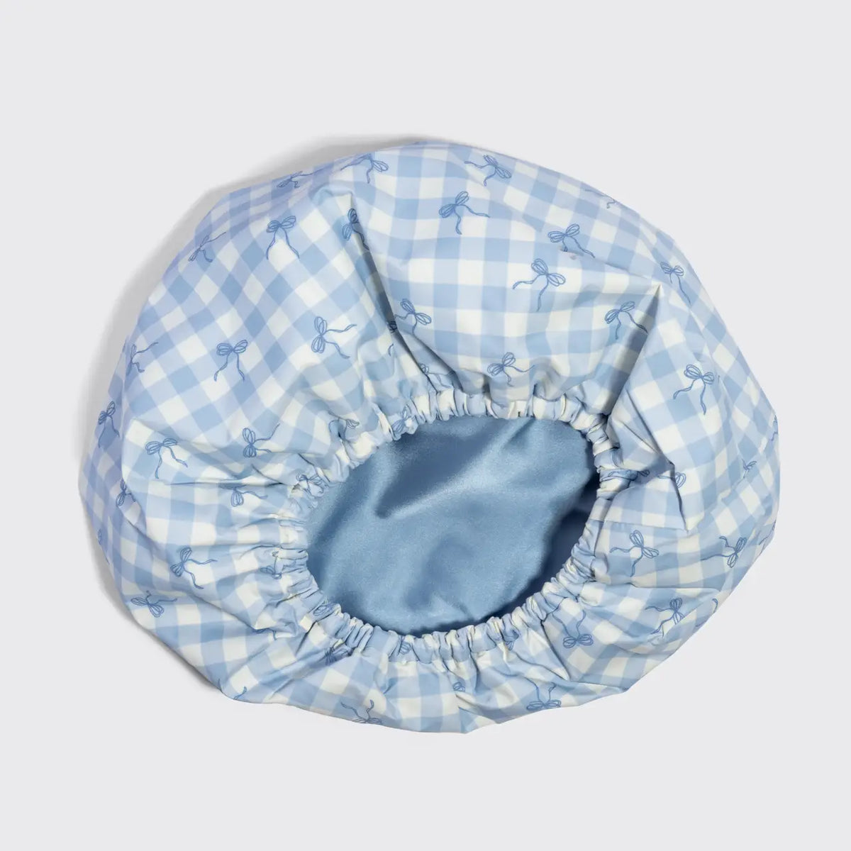 Kitsch Satin Lined Flexi Shower Cap- Gingham Blue