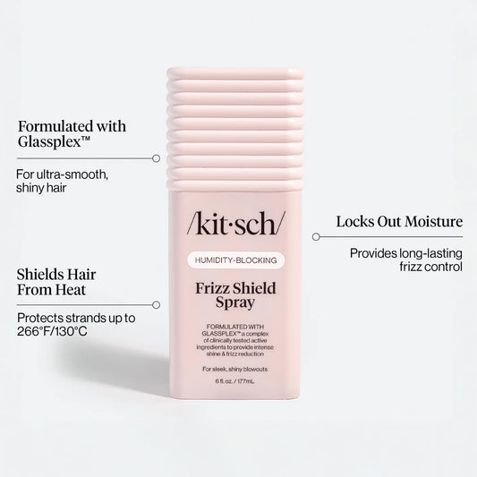 Kit-Sch Frizz Shield Spray bottle with product features on a white background