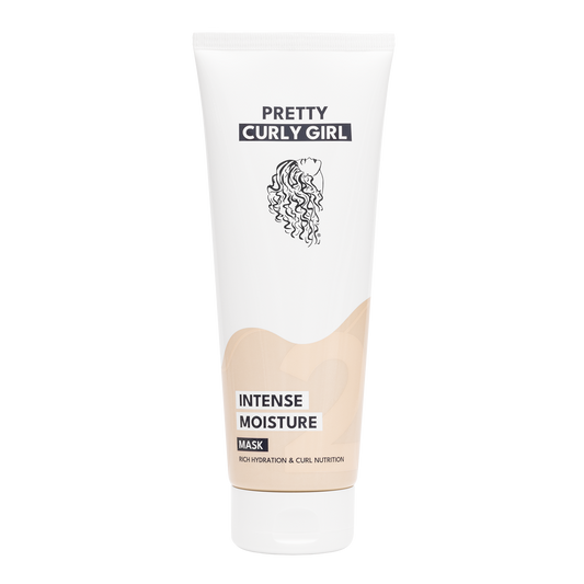 Tube of 'Pretty Curly Girl' Intense Moisture Mask on a white background