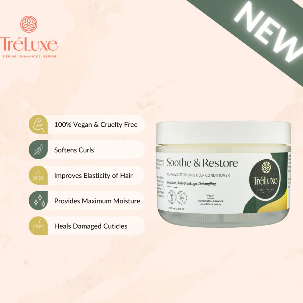 Treluxe Soothe & Restore Ultra Moisturizing Deep Conditioner Product Benefits- Curl Care