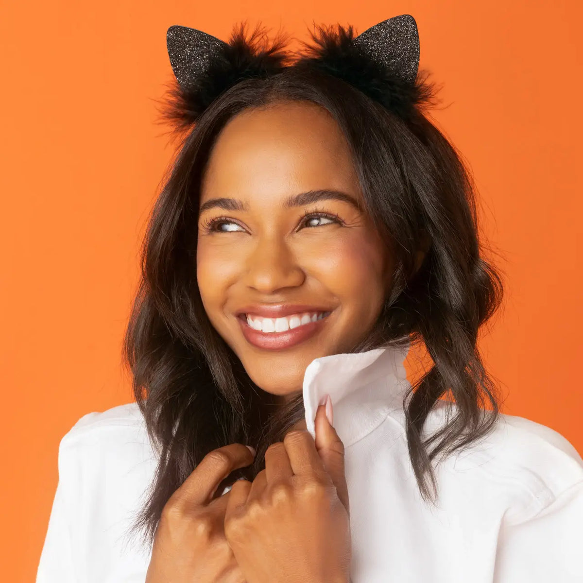Kitsch Satin Cat Ears Headband - Black Glitter