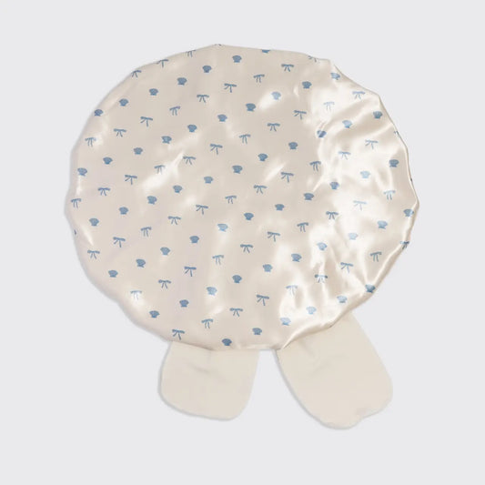 Kitsch Adjustable Oversized Satin Bonnet- Pearlized Cream & Coastal Blue