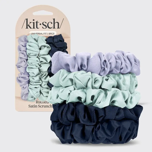 Kitsch Ruched Satin Scrunchie 5pc Set- Assorted