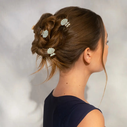 Kitsch Metal Clam Shell Hair Clip 2pc Set- Gold & Pearlized Cream