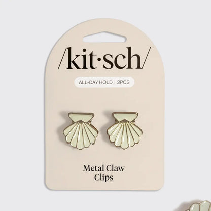 Kitsch Metal Clam Shell Hair Clip 2pc Set- Gold & Pearlized Cream
