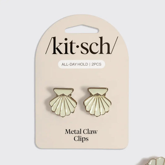 Kitsch Metal Clam Shell Hair Clip 2pc Set- Gold & Pearlized Cream