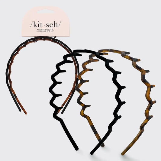 Kitsch Zig Zag Headband 2pc- Black & Tort