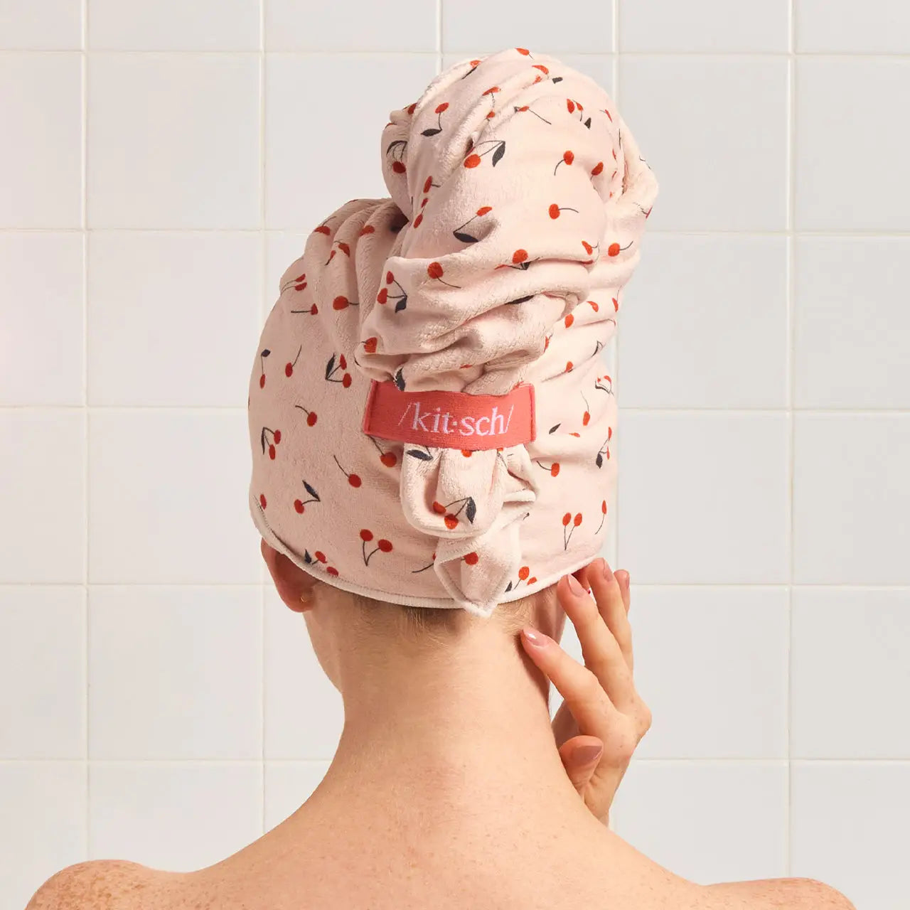 Kitsch Xl Hair Towel Wrap - Cherry Print