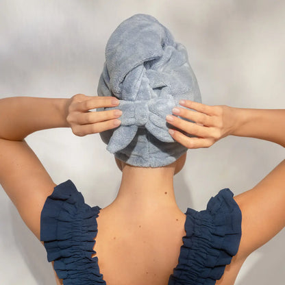 Kitsch Plush Microfiber Hair Towel Turban with Bow- Coastal Blue
