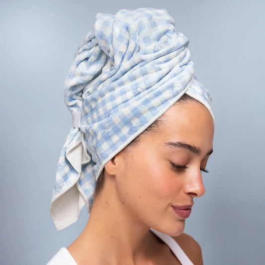 Kitsch XL Hair Towel Wrap - Gingham Blue