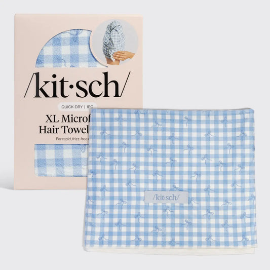 Kitsch XL Hair Towel Wrap - Gingham Blue