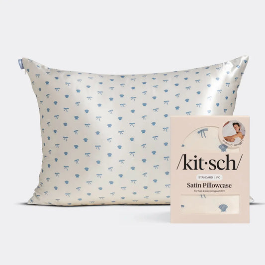 Kitsch Standard Satin Pillowcase- Pearlized Cream & Coastal Blue