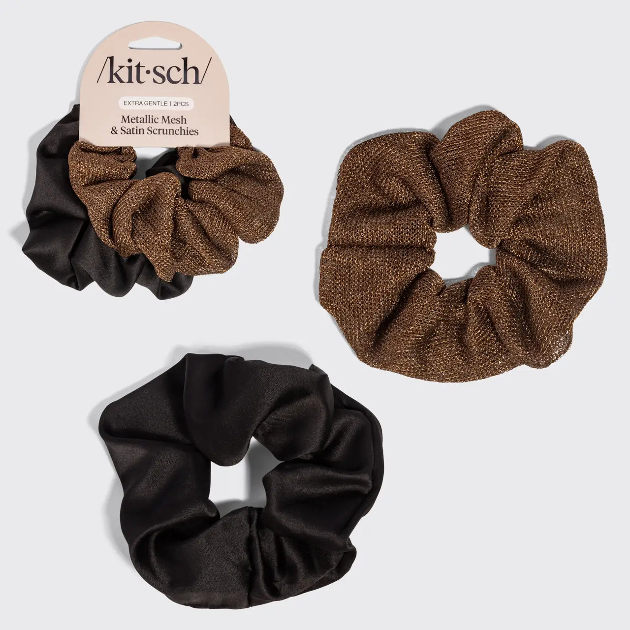 Kitsch Metallic Mesh & Satin Scrunchies 2pc Set