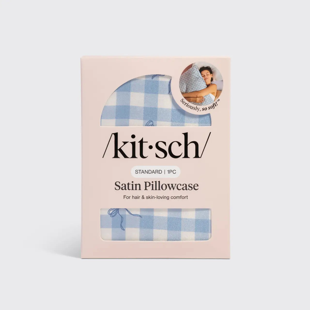 Kitsch Standard Satin Pillowcase- Gingham Blue