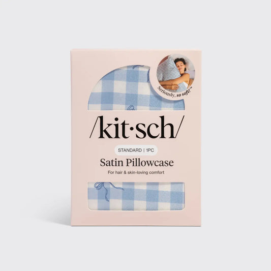 Kitsch Standard Satin Pillowcase- Gingham Blue