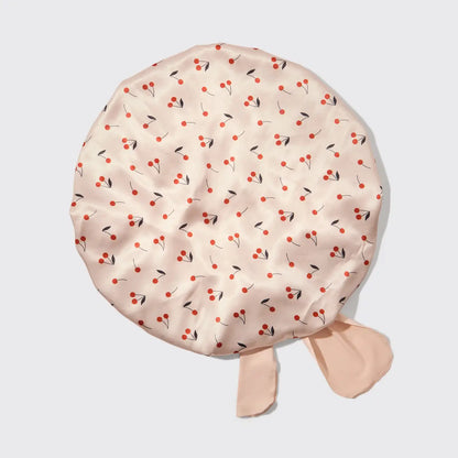 Kitsch Adjustable Oversized Satin Bonnet-Cherry Print