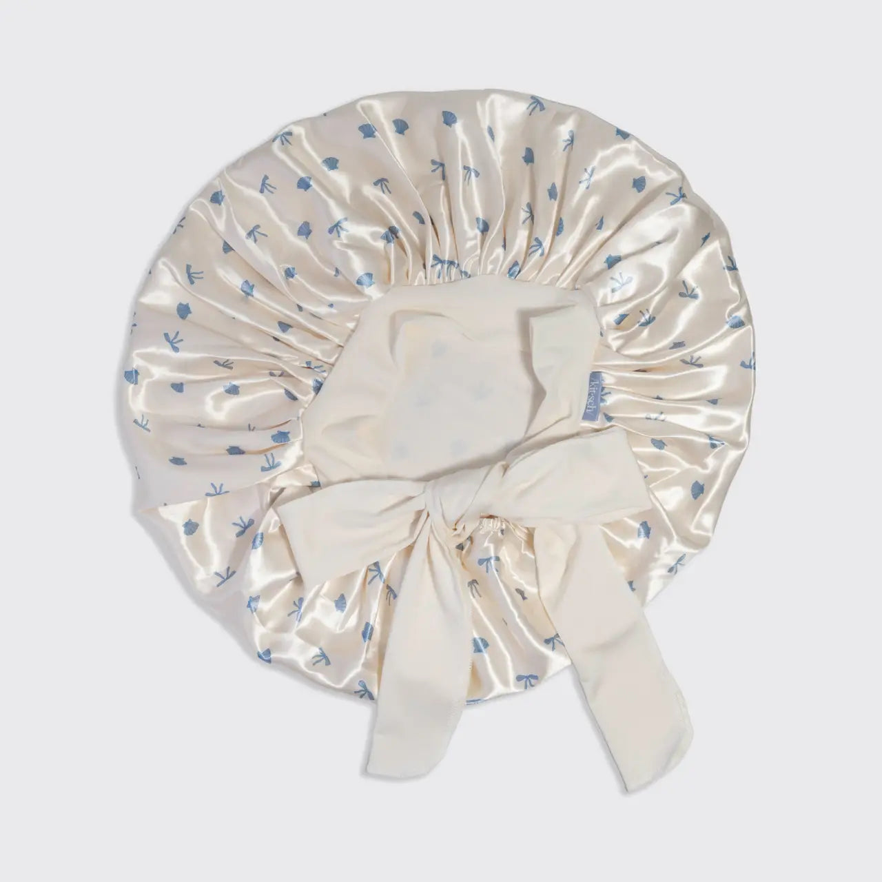Kitsch Adjustable Oversized Satin Bonnet- Pearlized Cream & Coastal Blue