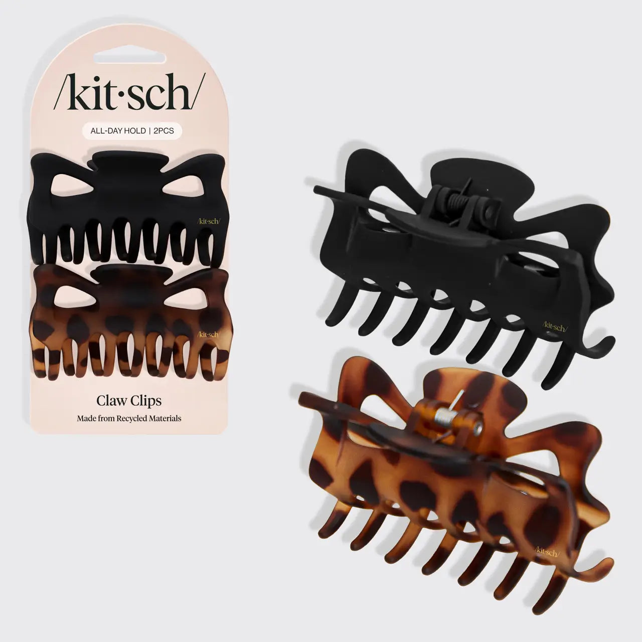 Kitsch Recycled Plastic Large Claw Clip 2pc Set- Black & Tort