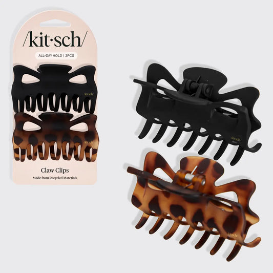 Kitsch Recycled Plastic Large Claw Clip 2pc Set- Black & Tort