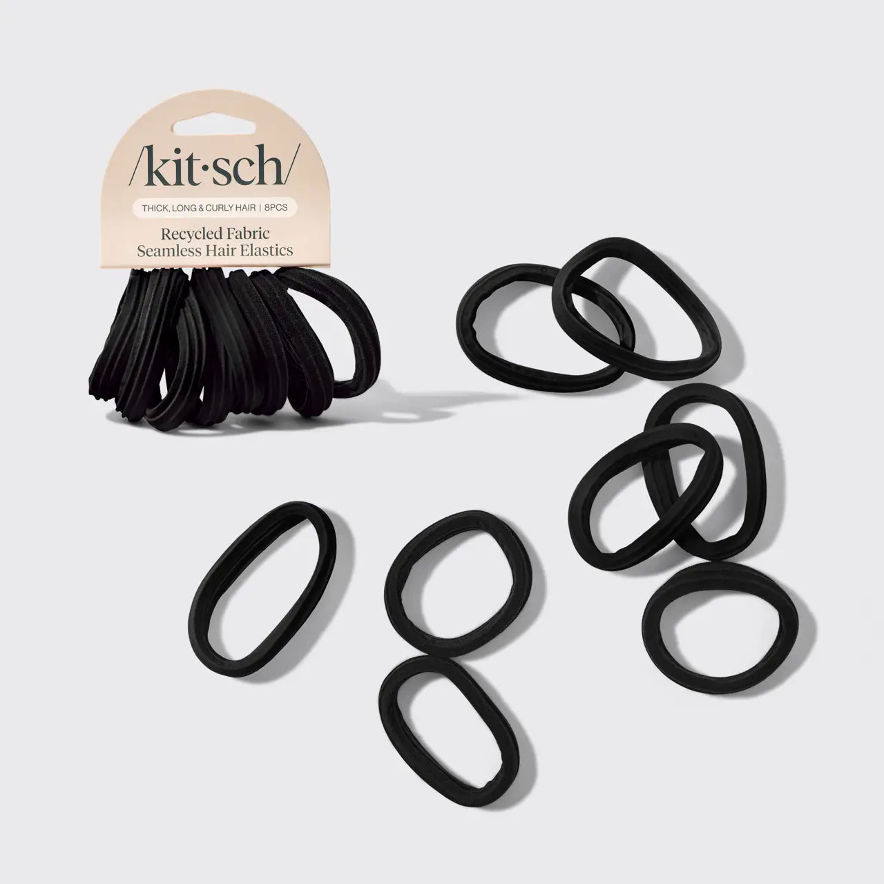 Kitsch Recycled Fabric Seamless Hair Elastics 8pcs Black