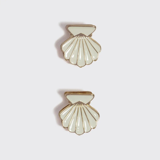 Kitsch Metal Clam Shell Hair Clip 2pc Set- Gold & Pearlized Cream