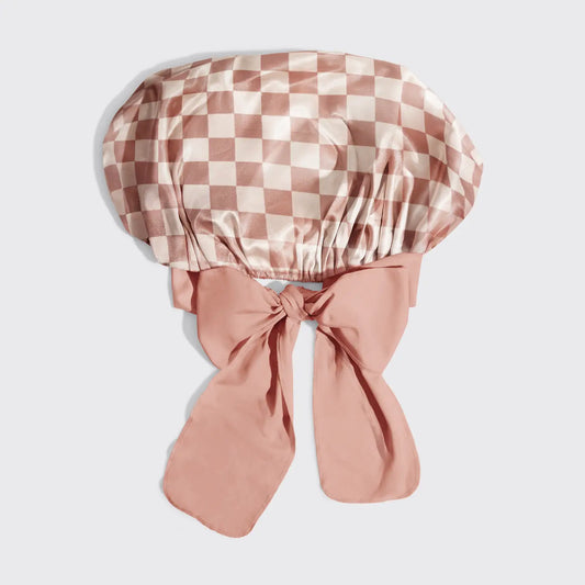 Kitsch Adjustable Oversized Satin Bonnet- Terracotta Checker