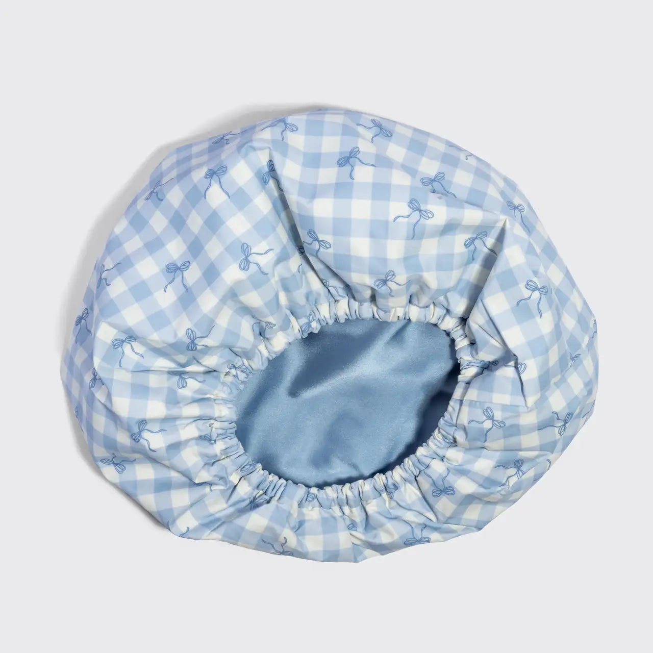 Kitsch Satin Lined Flexi Shower Cap- Gingham Blue