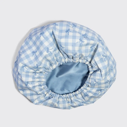 Kitsch Satin Lined Flexi Shower Cap- Gingham Blue