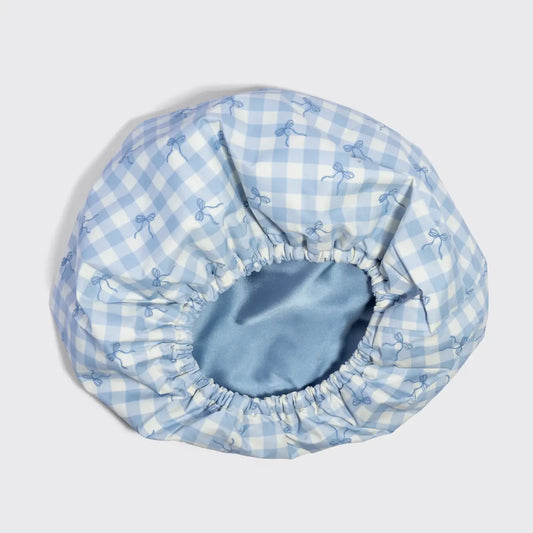 Kitsch Satin Lined Flexi Shower Cap- Gingham Blue
