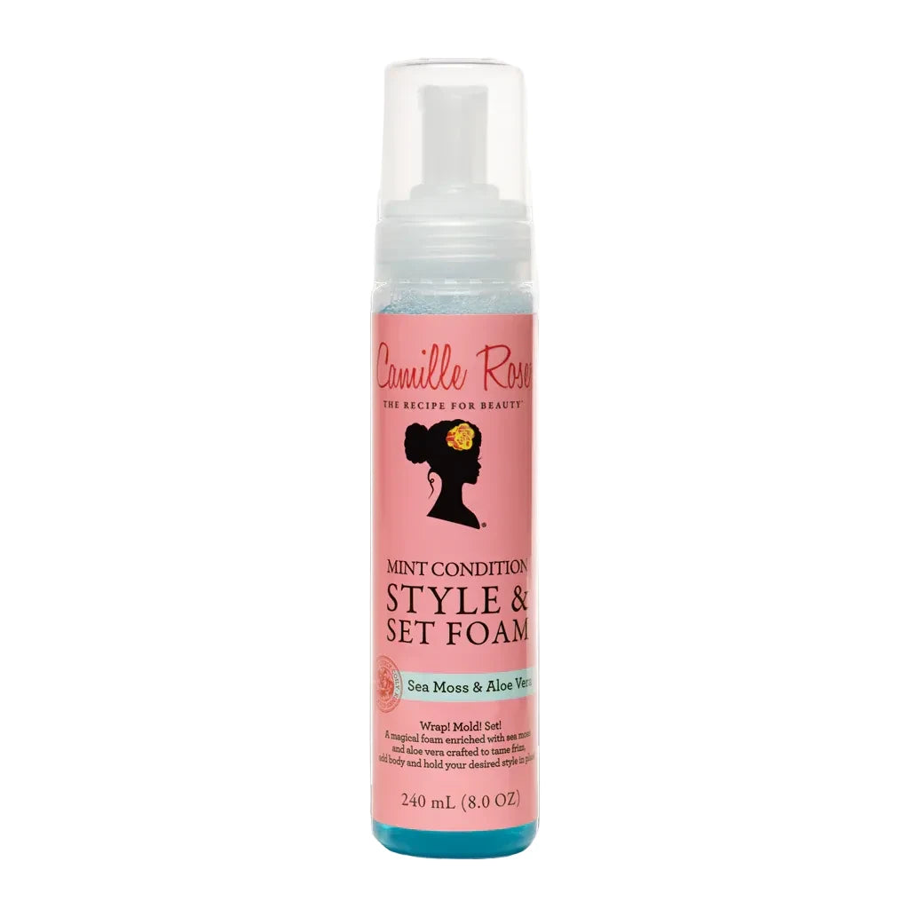 Camille Rose Style & Set Foam bottle on a white background