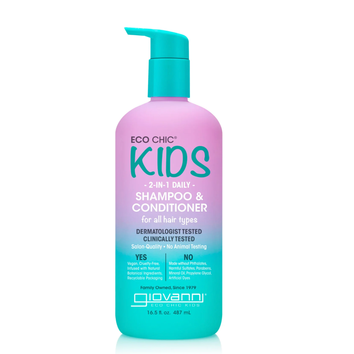 Bottle of Eco Chic Kids 2-in-1 Shampoo & Conditioner on a white background