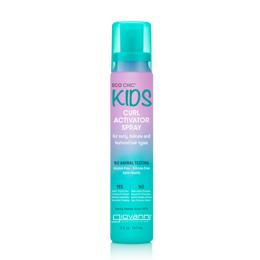 Bottle of Eco Chic Kids Curl Activator Spray on a white background