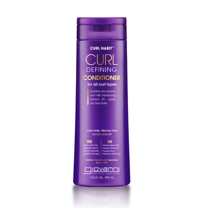 Purple bottle of Curl Habit conditioner on a white background