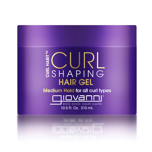 Purple container of Giovanni Curl Shaping Hair Gel on a white background