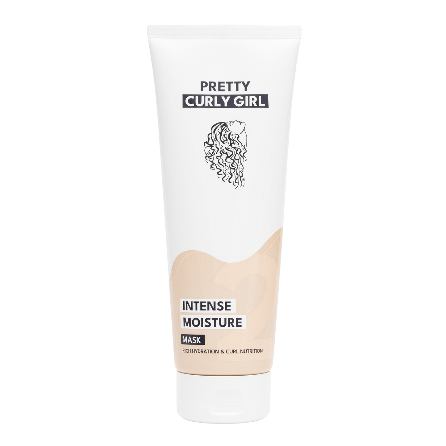 Tube of 'Pretty Curly Girl' Intense Moisture Mask on a white background