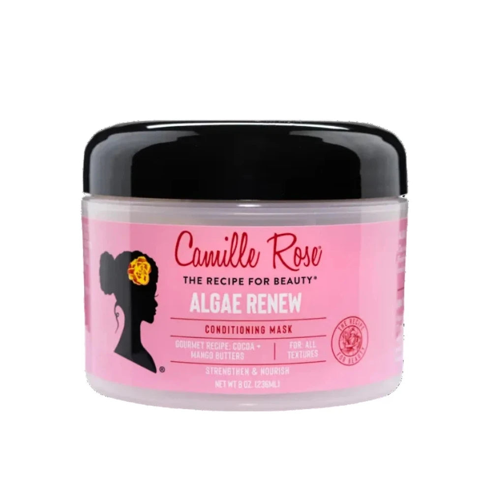 Camille Rose Algae Renew conditioning mask jar on a white background