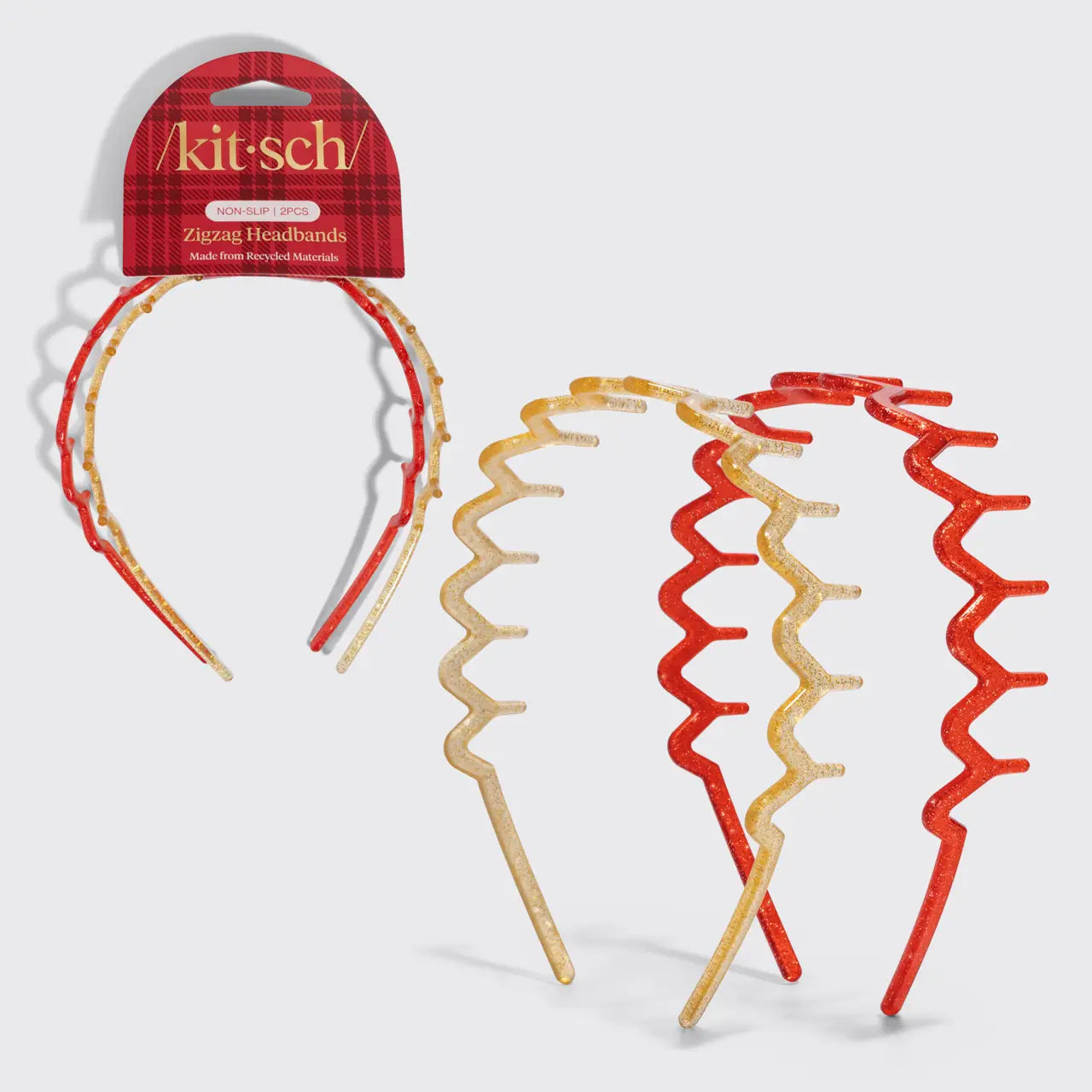 Kitsch Zig Zag Headband 2pc Set- Gold & Red