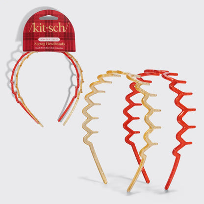 Kitsch Zig Zag Headband 2pc Set- Gold & Red