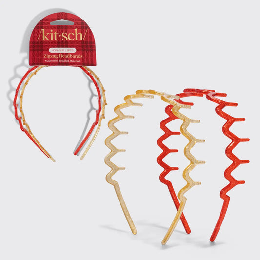 Kitsch Zig Zag Headband 2pc Set- Gold & Red