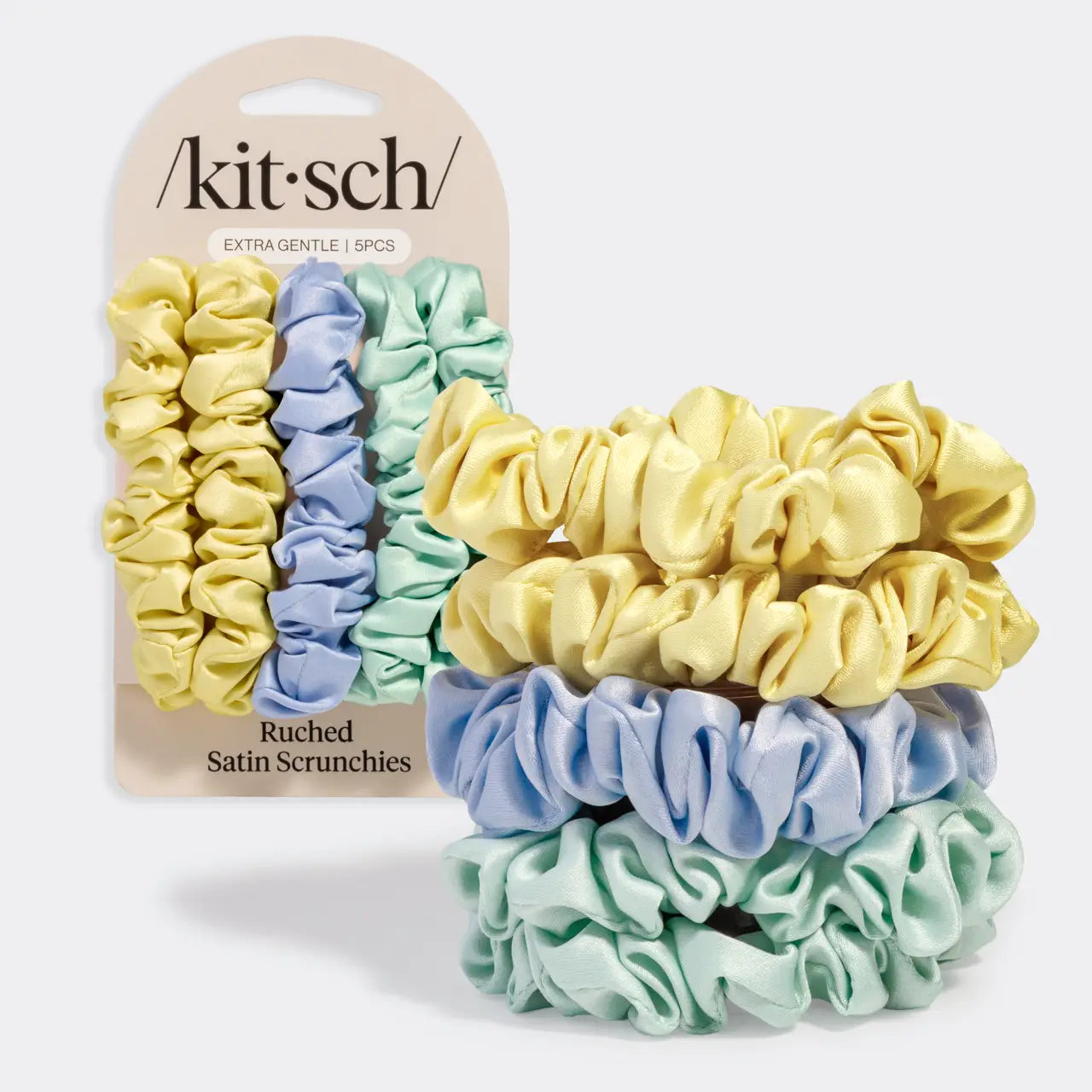 Kitsch Ruched Satin Scrunchie 5pc Set- Assorted