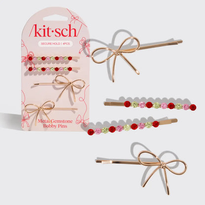 Kitsch Metal Gemstone Bobby Pins 4pcs
