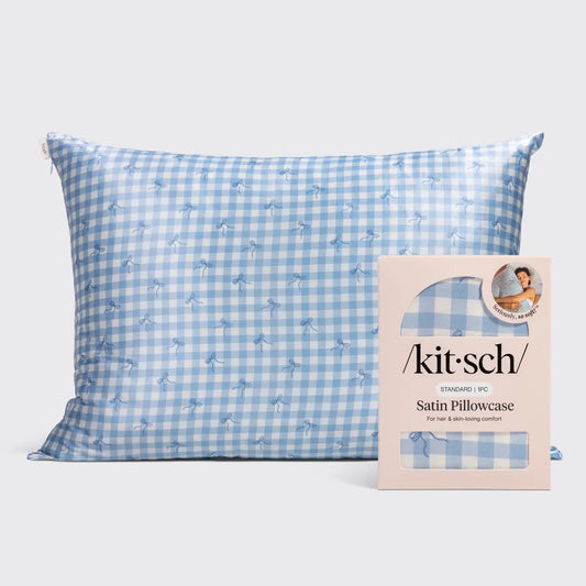 Kitsch Standard Satin Pillowcase- Gingham Blue