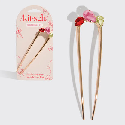 Kitsch Metal Gemstone French Hair Pin