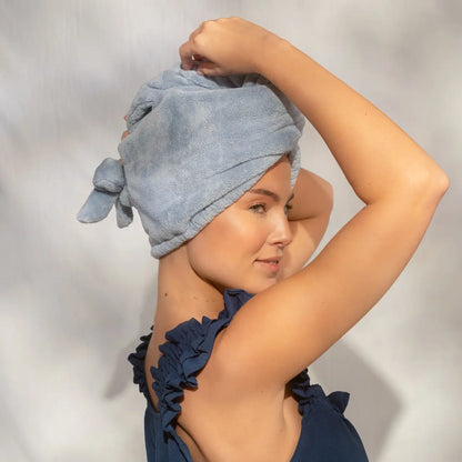 Kitsch Plush Microfiber Hair Towel Turban with Bow- Coastal Blue