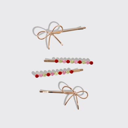 Kitsch Metal Gemstone Bobby Pins 4pcs